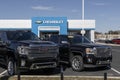 Used pickup truck display at a Chevrolet dealership. With supply issues, Chevy is selling pre-owned trucks to meet demand Royalty Free Stock Photo