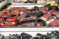 Used rear or tail lights components at scrap yard Royalty Free Stock Photo