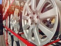 Used rims from cars in a row. Second hand - resale. Copy space. day Royalty Free Stock Photo