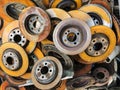 Used rusty car brake discs industrial imagery Royalty Free Stock Photo