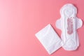 Used Sanitary pad, Sanitary napkin on pink background. Menstruation, Feminine hygiene, top view Royalty Free Stock Photo
