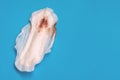 Used sanitary pad with natural blood. Woman on critical days, gynecological menstrual cycle. Medical concept, blood period