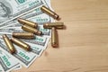 The used shell casings is on a money Royalty Free Stock Photo