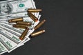 The used shell casings is on a money Royalty Free Stock Photo