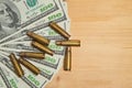 The used shell casings is on a money Royalty Free Stock Photo