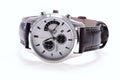 Used silver watch with leather wristlet. Royalty Free Stock Photo