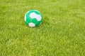 Used soccer ball on grass. Royalty Free Stock Photo