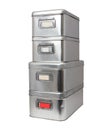 Used, Stainless storage boxes Royalty Free Stock Photo