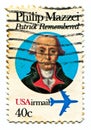 Used stamped postage stamp printed in America in the 80s in memory of Italian doctor, trader and writer Philip Mazzei Royalty Free Stock Photo