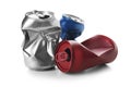 Used tin cans on white background. Recycling concept Royalty Free Stock Photo