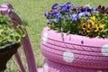 Used tire flower basket