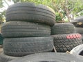 Photo piles of used tires that are no longer worth using.