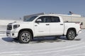 Used Toyota Tundra display in snow. With supply issues, Toyota is buying and selling many pre-owned cars to meet demand