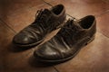 Old brown leather men shoes closeup Royalty Free Stock Photo