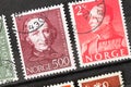 Used Vintage Norway Postage Stamps Royalty Free Stock Photo