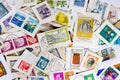 Used vintage stamp collection. Concept of philately hobby Royalty Free Stock Photo