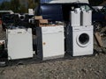 Used washing machines for sale on local market. Royalty Free Stock Photo