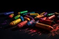 Used wax colorful crayons on dark background. Generate ai