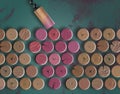 Used wine bottle corks, stained red by wine, are arranged to look like a bunch of grapes Royalty Free Stock Photo