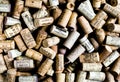 Background pattern of different wine bottle corks, winery texture, food concept and top view