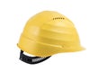 Used Yellow safety helmet isolated on white background. Clipping path saved. Protection helmet, construction equipment. Yellow har Royalty Free Stock Photo