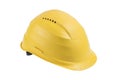 Used Yellow safety helmet isolated on white background. Clipping path saved. Protection helmet, construction equipment. Yellow har Royalty Free Stock Photo