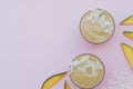 Useful breakfast: smoothies of mango, banana and orange on a pin