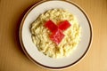 Useful breakfast. wheat porridge with marmalade. golden gruel from millet with pieces of fresh fruit jelly.