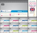Useful desk triangle calendar 2018 template, ready for printing. Size: 22 cm x 12 cm. Format horizontal