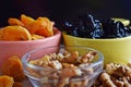 Useful dried fruits and walnuts.