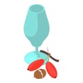 Useful drink icon isometric vector. Stemmed glass red barberry and coconut icon