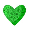 Useful eco products for proper nutrition. Heart with a silhouette of fruits, vegetables, berries, fish, onions. flat vector