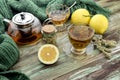 Useful herbal tea with lemon in a cup