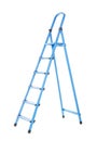 Useful, high and blue ledder, isolated on a white background. Renovation. A step ladder for repair.