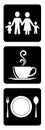 Useful icon for restaurant. Coffee shop Icon,Food allowed Icon,Family members icon drawing by illustration