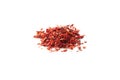 Close up view on paprika dry spice isolated on white background.