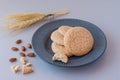 Useful Lenten cookies from almond flour with nuts on grey background. selective focus