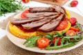 Useful sandwiches: goose breast on pumpkin bread Royalty Free Stock Photo