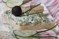 Useful sandwiches with soft cheese and herbs macro