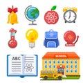 Useful school building, bus, book and objects Royalty Free Stock Photo