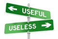 Useful or Useless. Opposite traffic sign, 3D rendering Royalty Free Stock Photo