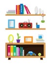 Book shelf with decorative concept objects Royalty Free Stock Photo