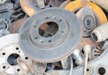 Useless, worn out rusty brake discs and other Royalty Free Stock Photo