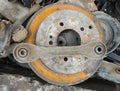 Useless, worn out rusty brake discs and other Royalty Free Stock Photo