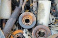 Useless, worn out rusty brake discs and other Royalty Free Stock Photo