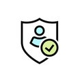 User profile with shield and check mark . Secure profile. Vector illustration