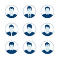 User account avatar. Blue man user icon set. Businessman portrait silhouette. Vector illustration