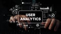 User Analytics Data Visualization on Modern Laptop with Hands Typing. Asymptotic smart data analytic Royalty Free Stock Photo