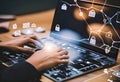 User authentication system with username and password, cybersecurity concept,lobal network security technology, business people