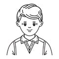 User avatar teenager boy, young man face portrait line icon. Pupil, student male head photo picture. Person profile sign. Vector